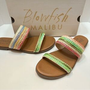 Blowfish Malibu Curtis 2 Slide Multi Raffia Flat Sandals-W 8.5-Boho Beachy *Read